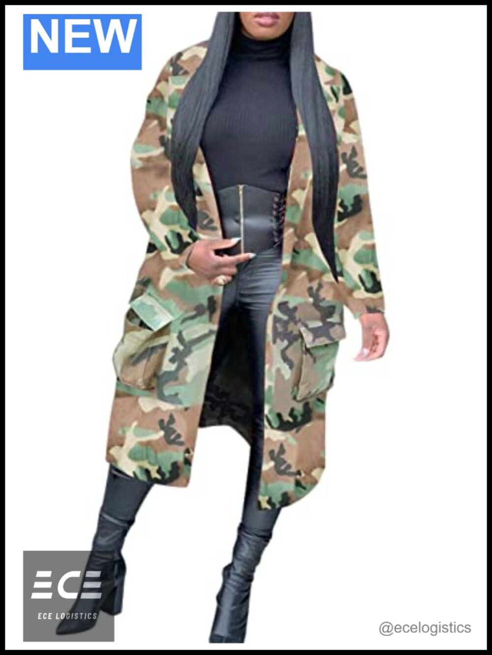 Women's Camo Open Front Blazer Jacket Polyester Spandex Casual